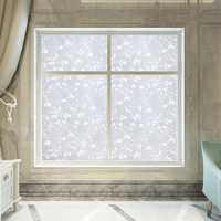 Film adhésif statique pour fenêtre, motif floral mosaïque bleu, film décoratif pour vitres, amovible, motif de fleurs craquelées, pour salle de bain et maison