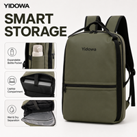 Sac à dos pour ordinateur portable extensible avec poche pour bouteille, compartiment pour ordinateur portable, séparation humide/sec, sac de voyage, travail, école, sport