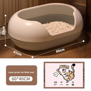 Bac à litière rond extra-large pour <span class=keywords><strong>chat</strong></span>, <span class=keywords><strong>anti</strong></span>-éclaboussures, désodorisant, semi-fermé, adapté aux chatons et aux chats adultes - Product Image 5