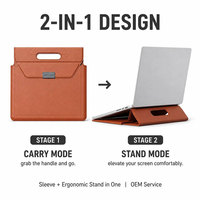 Funda para Portátil de Cuero PU con Asa Integrada, Soporte Plegable, Ergonómica, Protectora, para Oficina, Viajes, Portátil