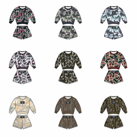 Ensemble survêtement décontracté 2 pièces pour femme : sweat-shirt rose camouflage à col rond et manches longues avec logo personnalisé et short