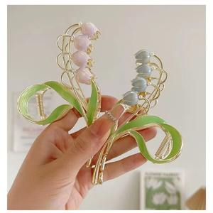 Pince à cheveux en métal motif fleur de lys pour femme, grande pince élégante antidérapante à forte tenue, accessoires pour cheveux - Product Image 5