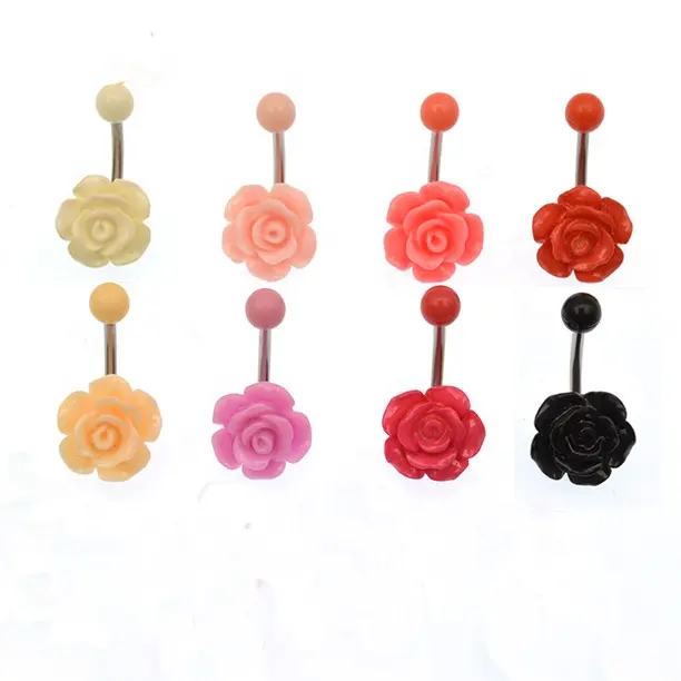 Spring Acrylic Navel Rings Colorful Flower Belly Button Rings Wholesale Body Piercing Jewelry