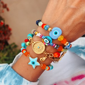 Toptan kadın moda renkli cam kristal nazar bilezik Dainty kararmaz ücretsiz hediye için su geçirmez takılar - Product Image 6