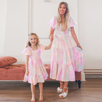 Tenues Assorties Mère-Fille Princesse : Ensembles Robes d'Été à Manches Courtes pour Enfants et Filles