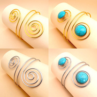 Style bohème argent plaqué mode Bracelet Simple tourbillon feuille brassard Turquoise pierre principale bras supérieur métal manchette bracelet cadeau