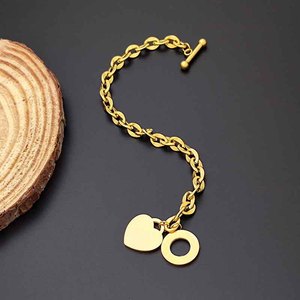 Pulsera de Acero Inoxidable al por Mayor con Grabado Personalizado en Árabe, Pulsera con Dije de Corazón y Moneda OT - Product Image 4