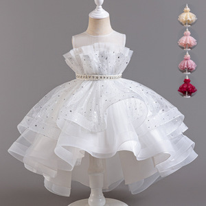 MQATZ Elegante Abito Estivo per Bambine con Gonna a Campana, Vestito Casual con Scollo Tondo e Velo Vaporoso, Design alla Moda per Bambine - Product Image 1