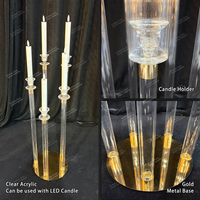 Centre de table en forme de candélabre à 5 bras en tubes acryliques transparents avec base en métal doré pour la décoration de fête
