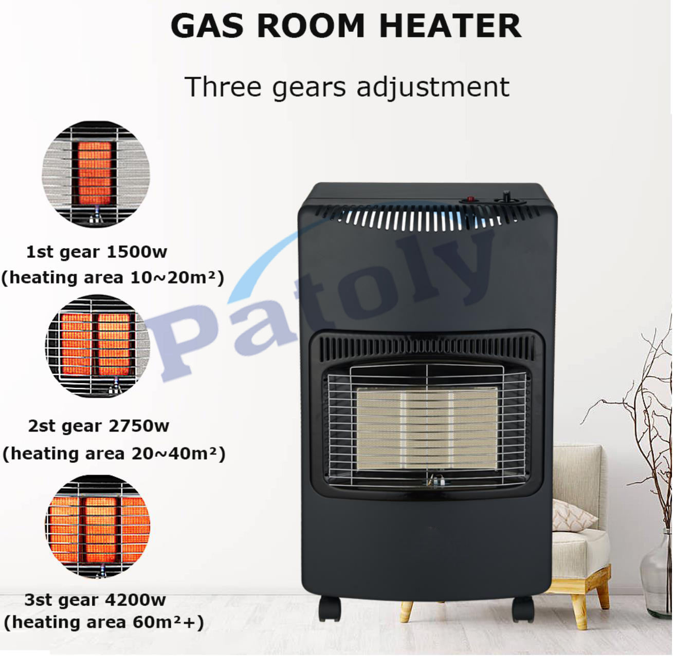 Mobile 4200W Folding Design Indoor Portable Gas Room Heater Ceramic Plate  Propane Gas Heaters