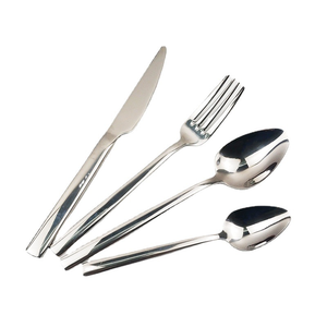 DFU0169 Ensemble de quatre couverts en acier inoxydable épaissi : couteaux, fourchettes, cuillères, cuillères à dessert, cuillères à café, forme carrée - Product Image 2