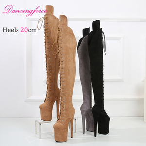 Chaussures de pole dance sexy en faux daim d'hiver de 20 cm, chaussures à talons hauts pour femmes, plateforme de boîte de nuit, bottes longues jusqu'au genou - Product Image 3