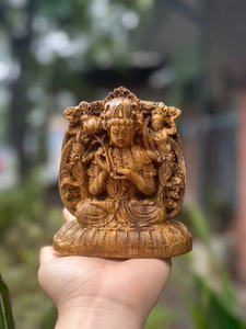 Estatua de Buda de Madera Hecha a Mano, Escultura de Buda de Madera Natural Tallada a Mano, Decoración para Templo Budista, Regalo de Meditación - Product Image 3