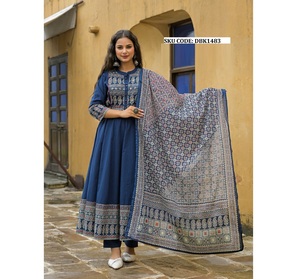 Stylish Cotton <b>Women</b> Modern Indian Party Dress Made with Gentle Fabric Finish Elegant Structural Flow Timeless Ethnic Looks - Product Image 4