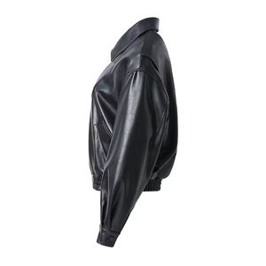 Veste courte en <span class=keywords><strong>cuir</strong></span> PU <span class=keywords><strong>noir</strong></span> Outwear Manteau en faux <span class=keywords><strong>cuir</strong></span> bon marché pour femmes - Product Image 4