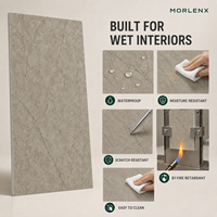Panneau mural décoratif SPC MORLENX en texture marbre taupe, imperméable, pour réception, villa, aménagement intérieur