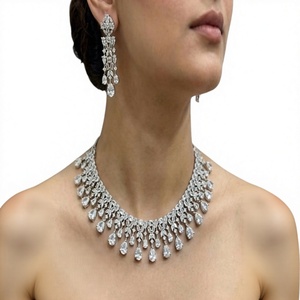 Ensemble collier et boucles d'oreilles en laiton plaqué argent de qualité supérieure avec zircon CZ, bijoux pour femmes, cadeau de fiançailles, de mariage ou de fête - Product Image 2