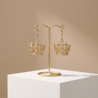 Boucles d'oreilles pendantes Couronne Royale en alliage de cuivre plaqué or 18 carats pour femme, avec strass et filigrane, bijoux de princesse tendance pour mariage américain