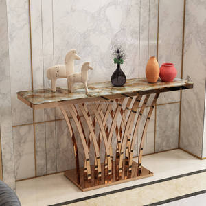 Mesa Consola Moderna de Metal con Base de Trípode y Tapa de Mármol, Mueble Contemporáneo para Entrada o Sala de Estar - Product Image 2
