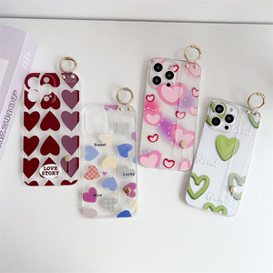 For Samsung Tpu Soft Shell Phone Case With Magnetic Ring Heart Design Transparent Lanyard Wristband Stand Crossbody - Product Image 1