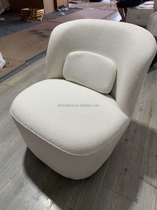 Modern Boucle Accent <b>Chair</b> Armless Cream Teddy Fabric Lounge <b>Chair</b> <b>Round</b> Barrel Back Living Room Bedroom Hotel Lobby Furniture - Product Image 4