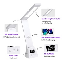 Lampe de bureau d'étude moderne multifonctionnelle 15W Chargement sans fil Horloge de bureau pour étudiants de collège Lecture Protection des yeux Pliable Tactile