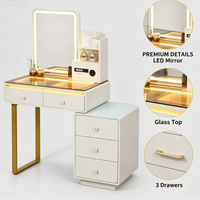 Ensemble de coiffeuse de luxe européen à LED avec miroir tactile ovale, table de maquillage et armoire latérale de rangement pour chambre à coucher