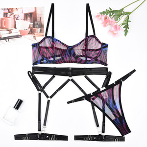<b>Sexy</b> See-through Mesh Embroidery Lace Luxury Lingerie <b>Set</b> Wholesale Hollow Out Skirt Three-piece <b>Bra</b> Brief <b>Set</b> - Product Image 6