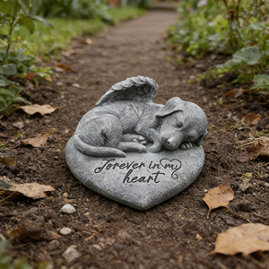 Scultura in Resina di Angelo Dormiente Commemorativo per Cani, Base in Pietra Incisa con 'Per Sempre nel Mio Cuore', Ricordo Alato per la Perdita di Animali Domestici per Decorazione del Giardino - Product Image 3