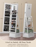 Armoire à bijoux pivotante avec lumières, miroir de coiffeuse à écran tactile, miroir de corps entier rotatif avec rangement pour bijoux