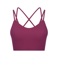 Sujetador deportivo acolchado OEM personalizado con espalda cruzada y canalé, de alto soporte, para correr, gimnasio, fitness, marca privada, venta al por mayor, para mujer