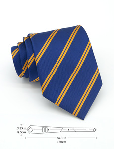 Cravate en soie de 8,5 cm de large, bleu royal, à rayures dorées, ensemble avec pochette et boutons de manchette pour homme - Product Image 3