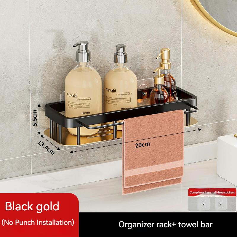 Estante negro del oro con la barra de toalla