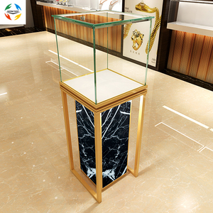 Vitrina de Exhibición de Artículos de Colección Portátil y Resistente con Iluminación LED de Nuevo Diseño, Patas Cuadradas Doradas y Base Roja - Product Image 3