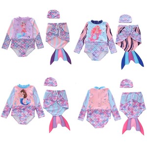 Set da Nuoto a Tema <span class=keywords><strong>Sirena</strong></span> per Bambine con Maniche Lunghe e Cuffia da Nuoto Abbinata per Spiaggia e Piscina - Product Image 1
