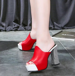 Up-0096C 2022 nuove donne sandali comodi <span class=keywords><strong>eleganti</strong></span> sandali bocca pesce estate tacchi robusti pantofole per le signore - Product Image 5