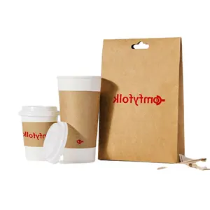 Custom Logo Dries Food Tea Coffee Bean Packaging Box Disposable Kraft Coffee Paper Cup With Lid