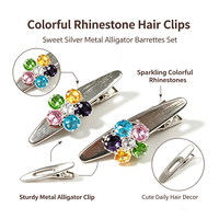 Pinces à cheveux en cristal argenté de luxe avec strass colorés et fleurs en perles décoratives pour femmes, 2 pièces/ensemble