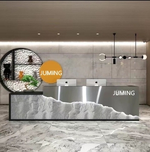 Custom Modern Stainless Steel Marble Commercial Office L Shape Front <b>Reception</b> Desk for Spa Hotel - Product Image 5