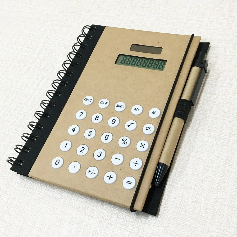 Sáng Tạo Đa Chức Năng 8 Chữ Số Máy Tính Xách Tay Với Bút Năng Lượng Mặt Trời Notepad Kraft Giấy Bìa Văn Phòng Cung Cấp Calculadora