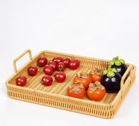 Plateau de service en rotin PP tressé à la main, panier tissé multi-usages avec poignées pour rangement domestique
