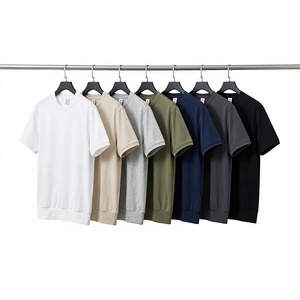 T-shirt da uomo con orlo elasticizzato, tinta unita, 100% cotone, stile felpa pesante, alta qualità, all'ingrosso - Product Image 1