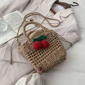 <span class=keywords><strong>Sacs</strong></span> à bandoulière en paille faits à la main 2022, sac de plage tissé avec cerise - Product Image 2