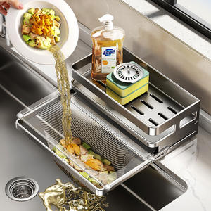 Escurridor de fregadero de cocina con bandeja cuadrada de acero inoxidable para desagüe de residuos de alimentos, colador de platos desechable - Product Image 1