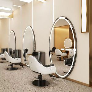 Nuevo Espejo de Pared Ovalado Dorado para Salón de Belleza, Espejo de Maquillaje con LED para Peluquería - Product Image 1