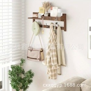 Wooden Wall Mounted Storage Rack With <b>Hooks</b> For Entryway Living Room Key Organizer Multi Functional <b>Shelf</b> - Product Image 3