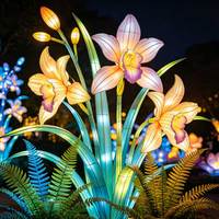 Lanterne en tissu LED à motifs floraux et insectes de dessin animé, installation lumineuse traditionnelle chinoise pour projet d'éclairage paysager en zone scénique