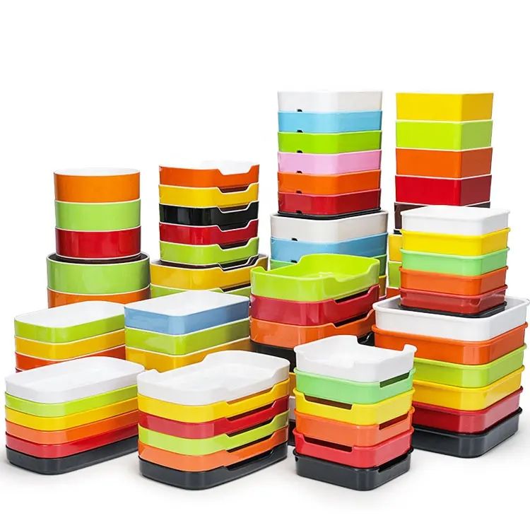 Custom Printing Stapelbare Melamine Shabu Plaat Herbruikbare Plastic Hete Pot Plaat Voor Groothandel