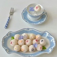 Rustieke boerderijstijl Scandinavische blauwe kant keramiek koffiekopje schotel dessertbord set voor afternoon tea