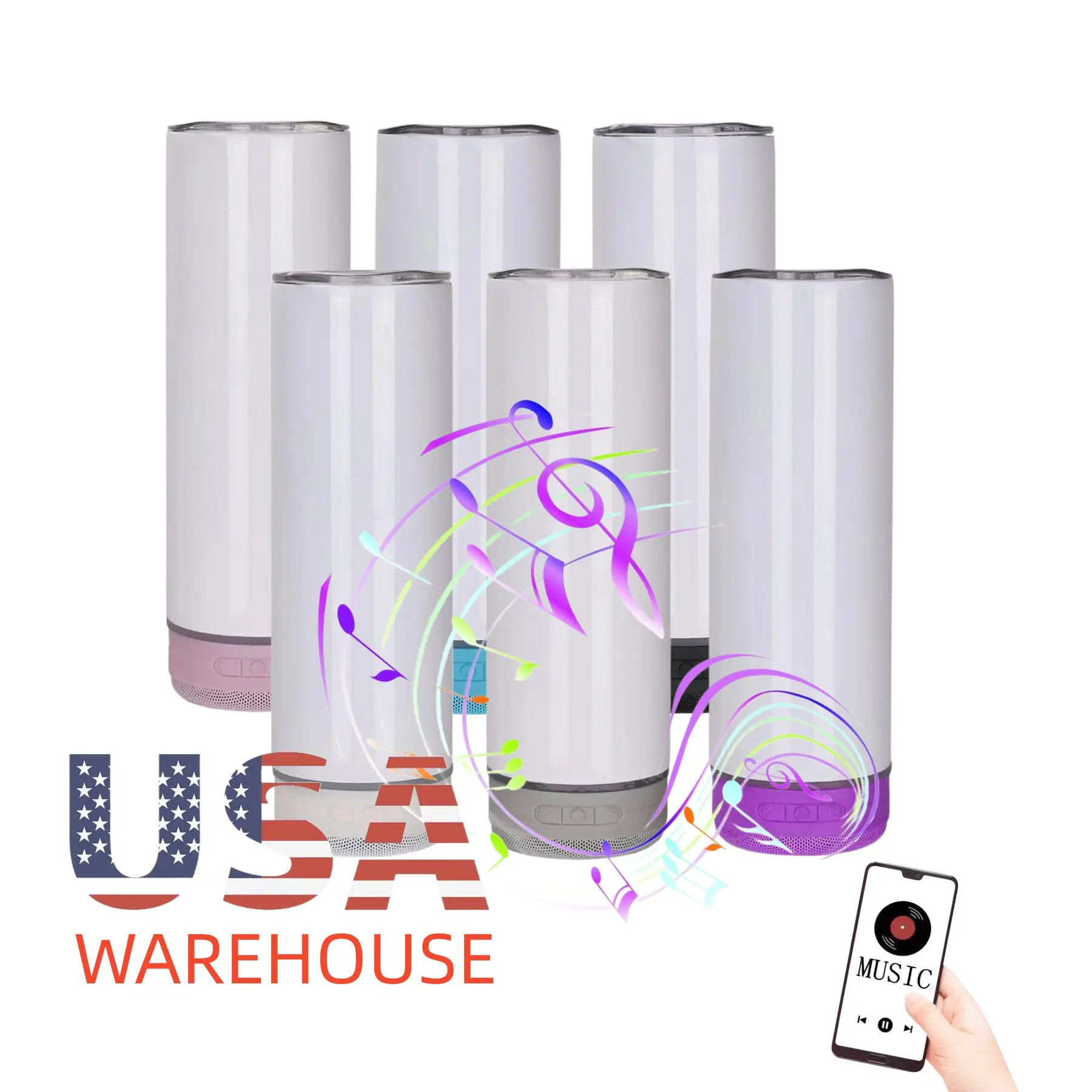 USA Warehouse 20オンス昇華タンブラー (Bluetoothスピーカー付き) ブランクストレートスキニータンブラーワイヤレス昇華タンブラー (バルク)